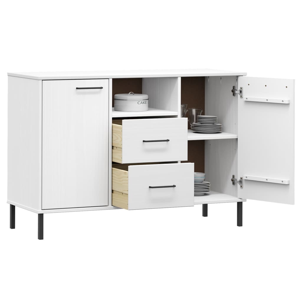 Komoda s metalnim nogama bijela 113x40x77 cm masivno drvo OSLO