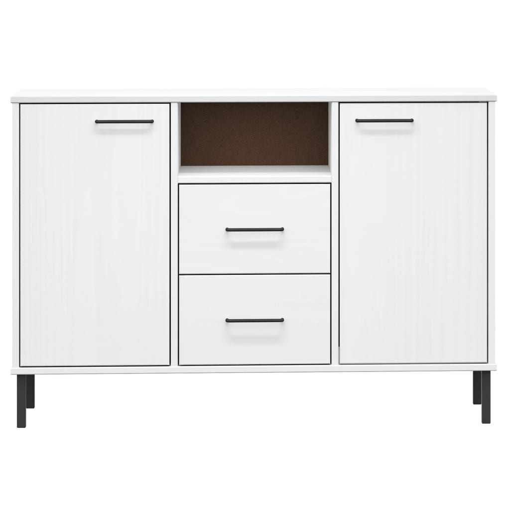 Komoda s metalnim nogama bijela 113x40x77 cm masivno drvo OSLO