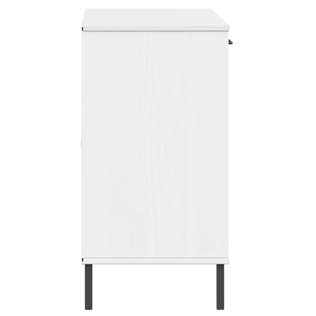 Komoda s metalnim nogama bijela 113x40x77 cm masivno drvo OSLO