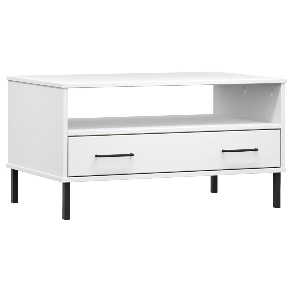 Stolić za kavu s metalnim nogama bijeli 85x50x45 cm drveni OSLO