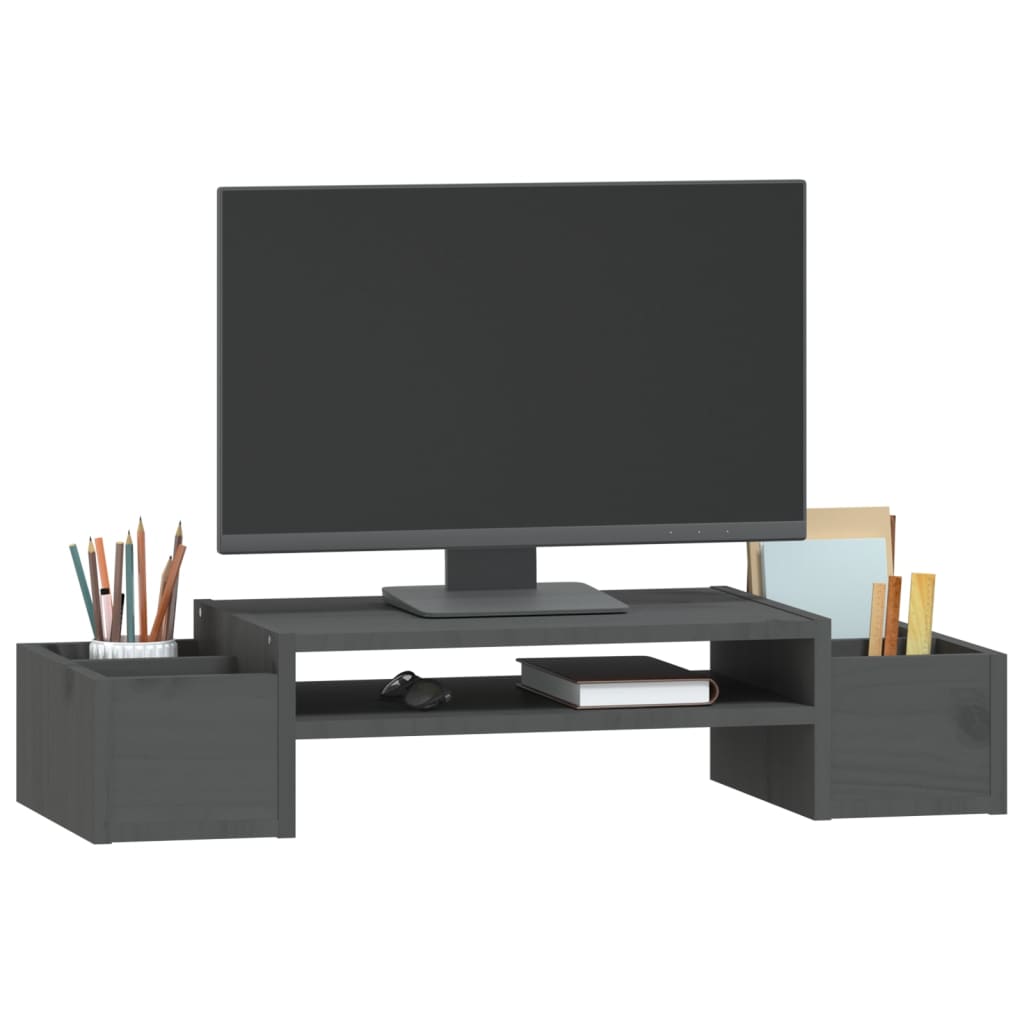 Stalak za monitor sivi 70 x 27,5 x 15 cm od masivne borovine