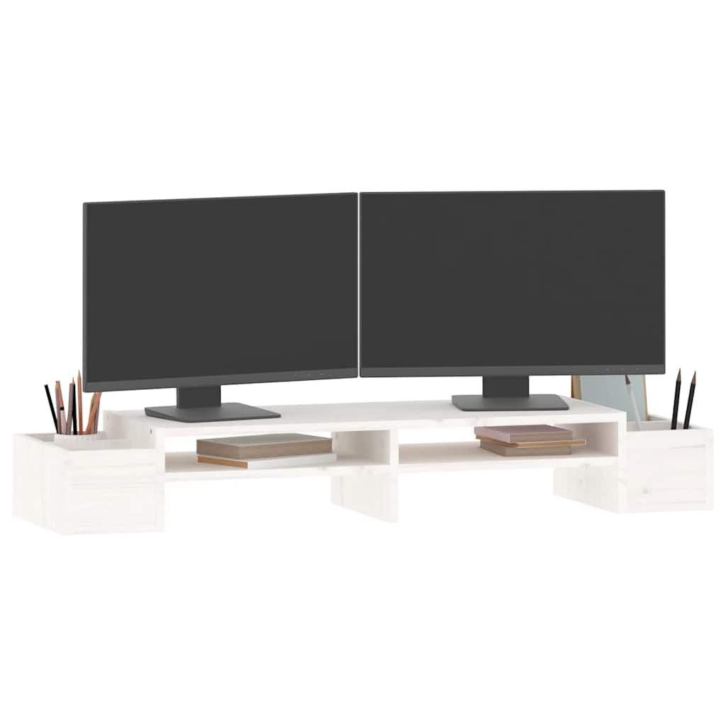 Stalak za monitor bijeli 100 x 27,5 x 15 cm od masivne borovine