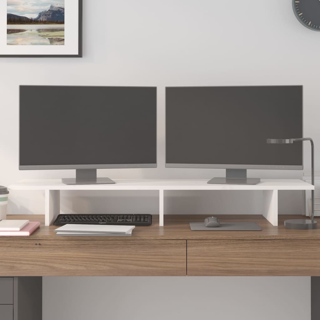 Stalak za monitor bijeli 100x27x15 cm od masivne borovine