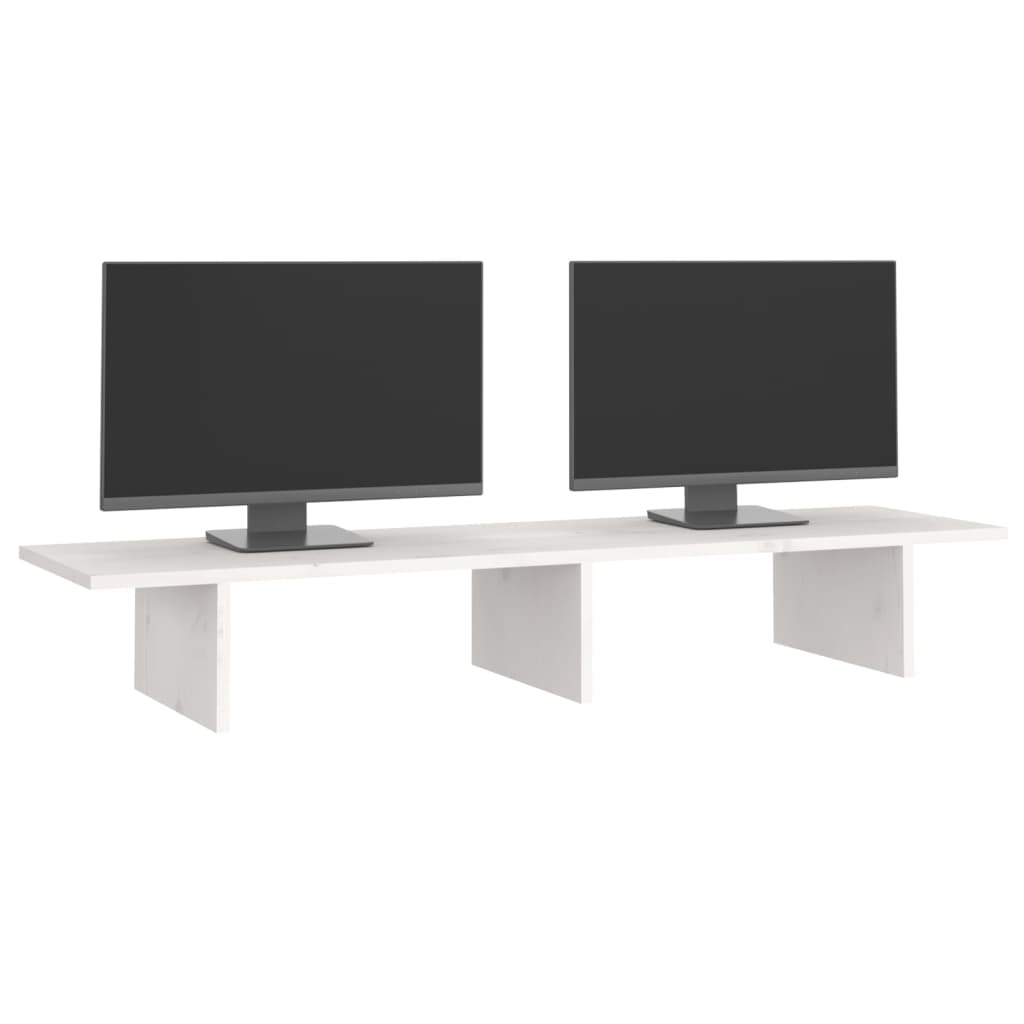 Stalak za monitor bijeli 100x27x15 cm od masivne borovine