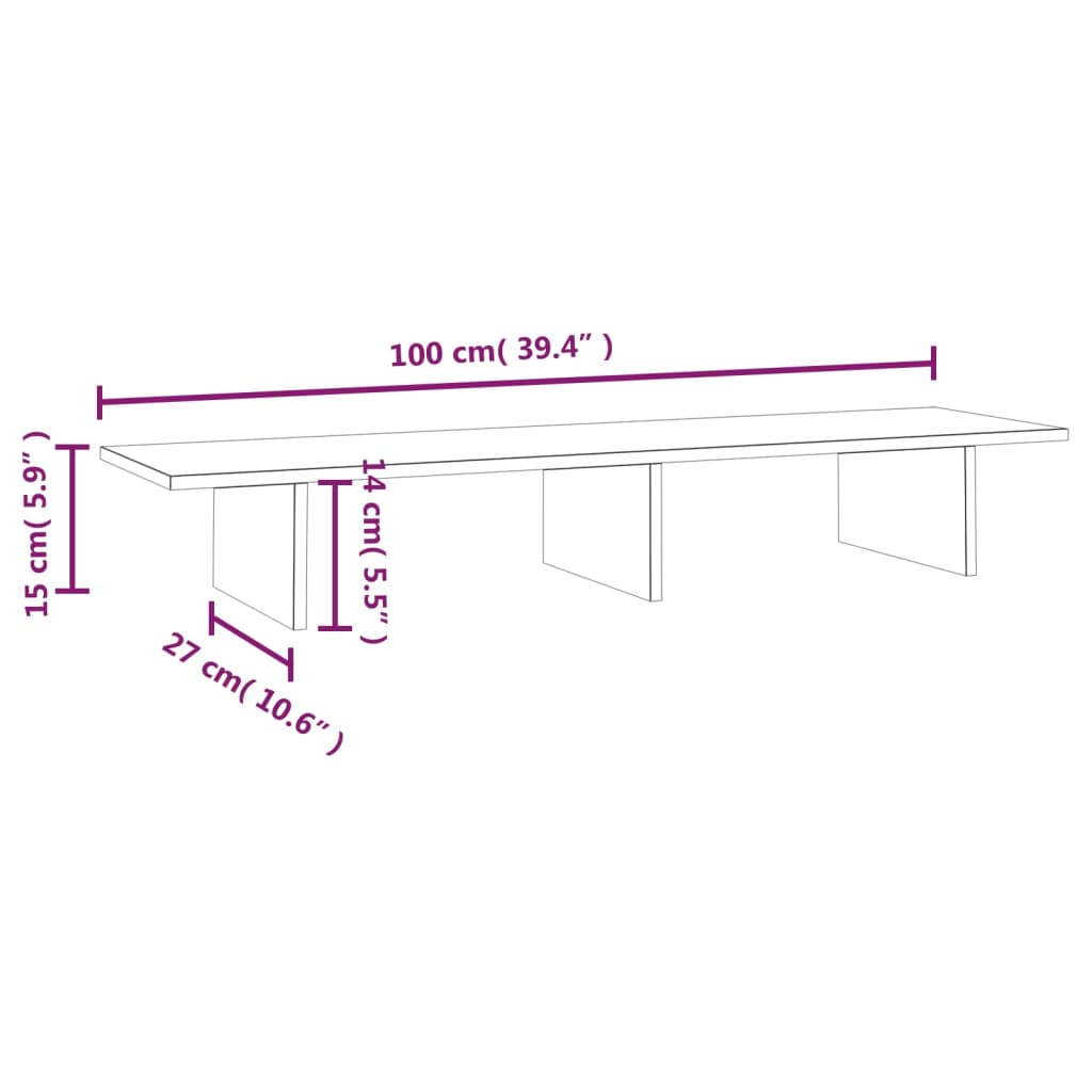 Stalak za monitor bijeli 100x27x15 cm od masivne borovine