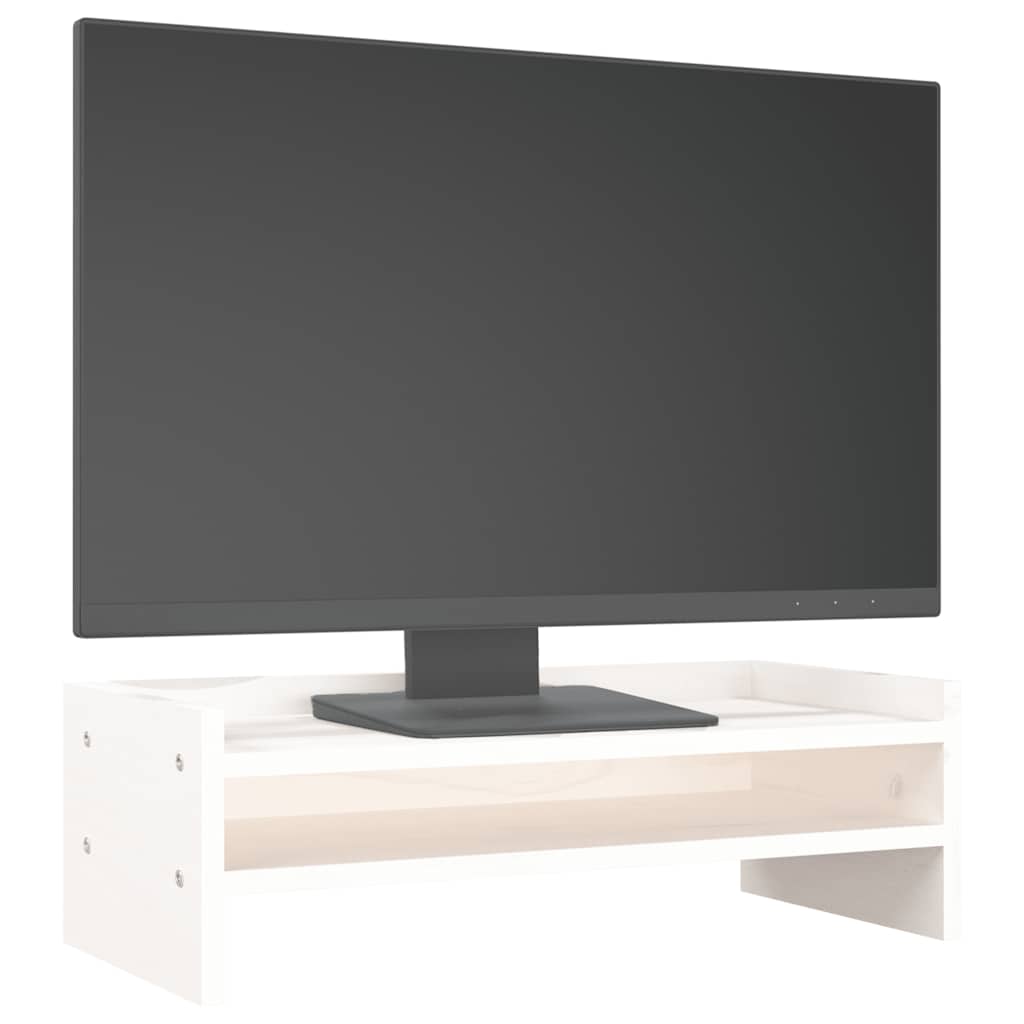 Stalak za monitor bijeli 50 x 24 x 16 cm od masivne borovine