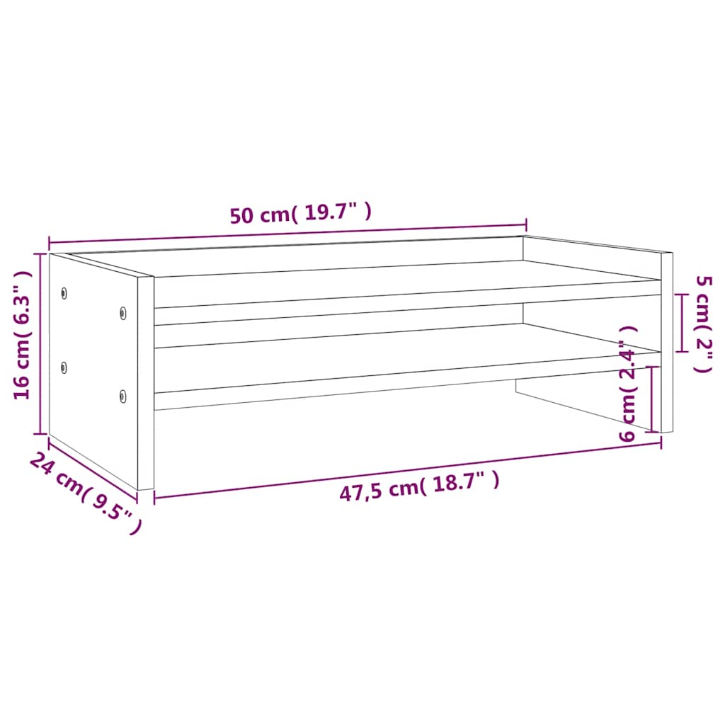 Stalak za monitor bijeli 50 x 24 x 16 cm od masivne borovine
