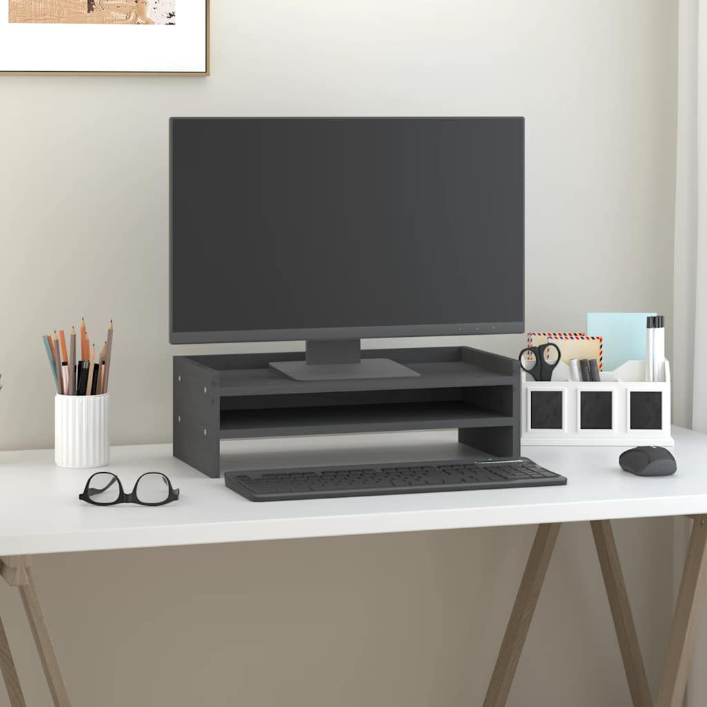 Stalak za monitor sivi 50 x 24 x 16 cm od masivne borovine