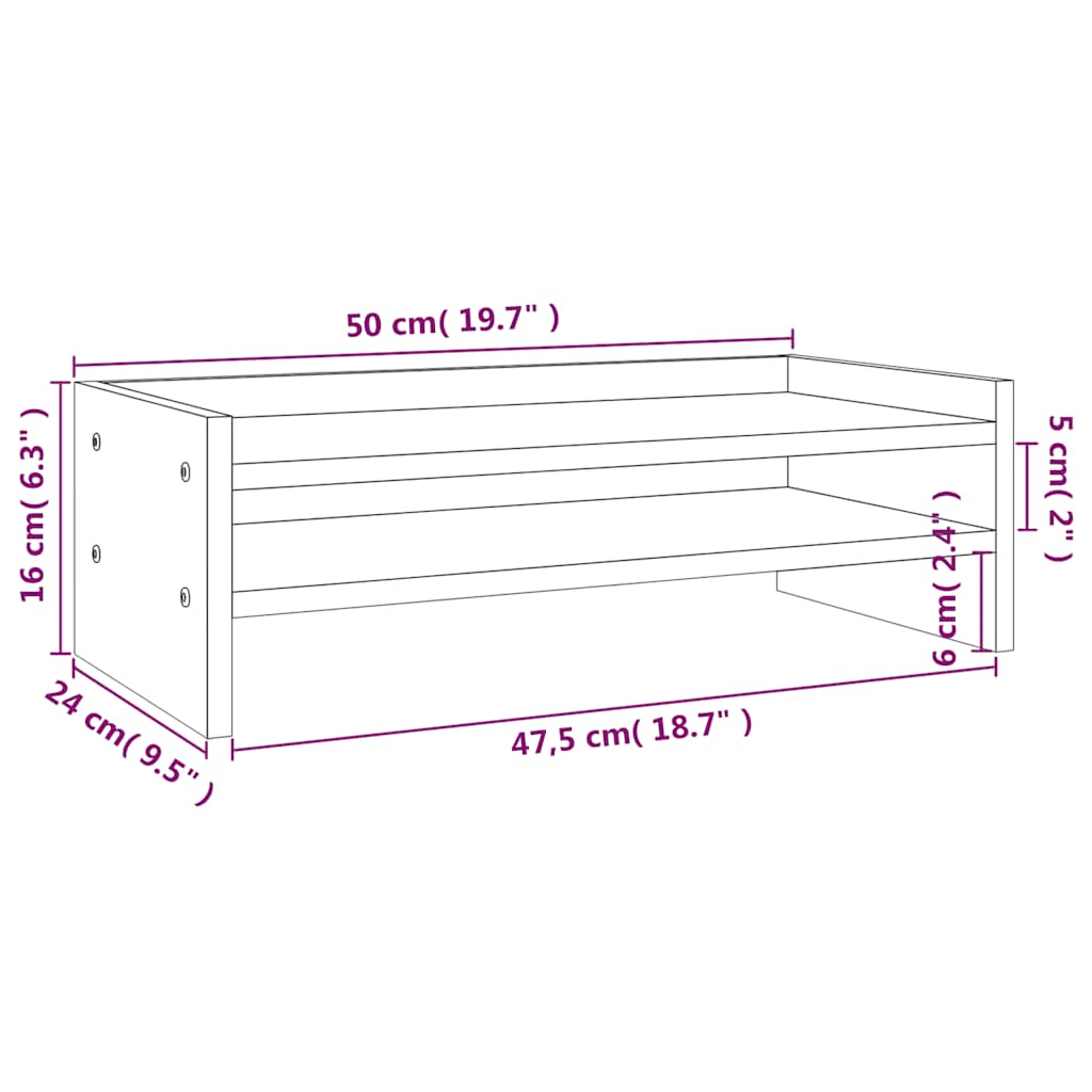 Stalak za monitor sivi 50 x 24 x 16 cm od masivne borovine