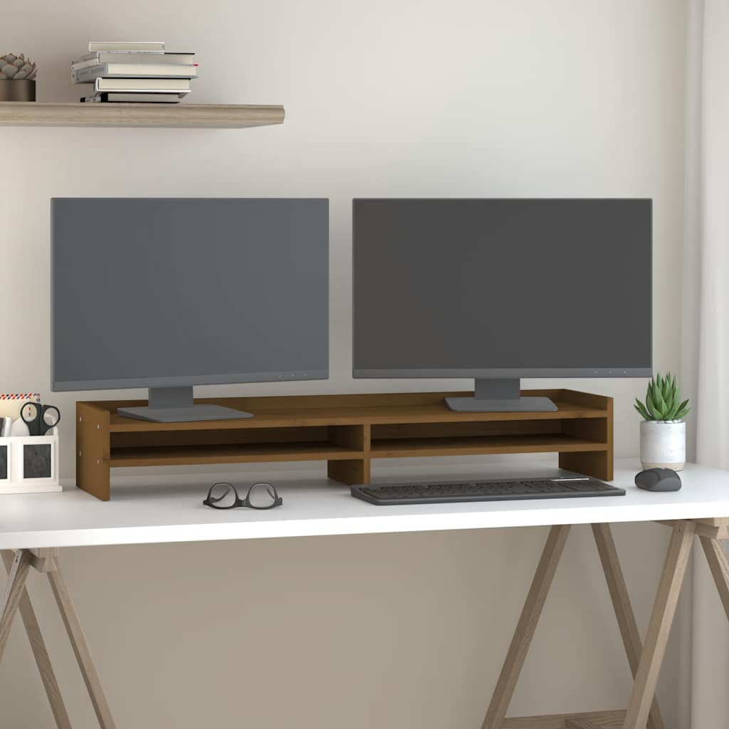 Stalak za monitor boja meda 100x24x16 cm od masivne borovine