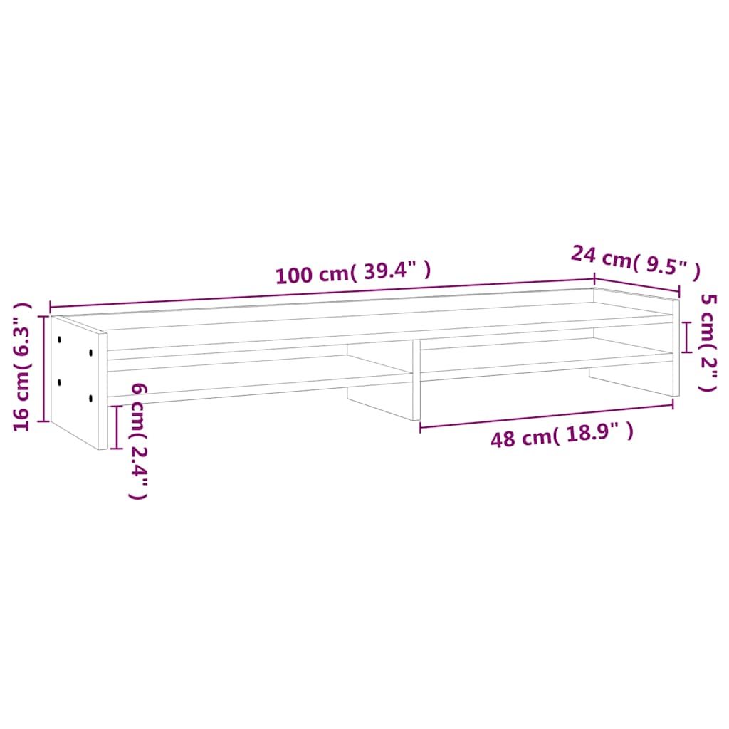 Stalak za monitor boja meda 100x24x16 cm od masivne borovine