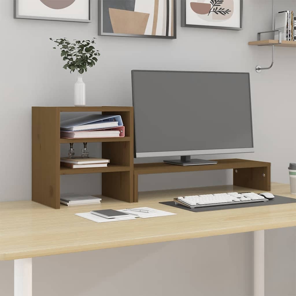 Stalak za monitor boja meda 81 x 20 x 30 cm od masivne borovine