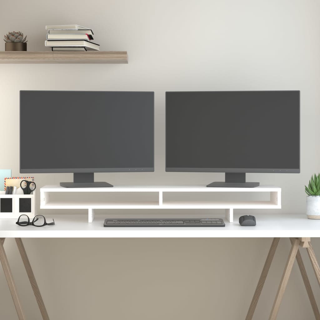 Stalak za monitor bijeli 100 x 27 x 14 cm od masivne borovine