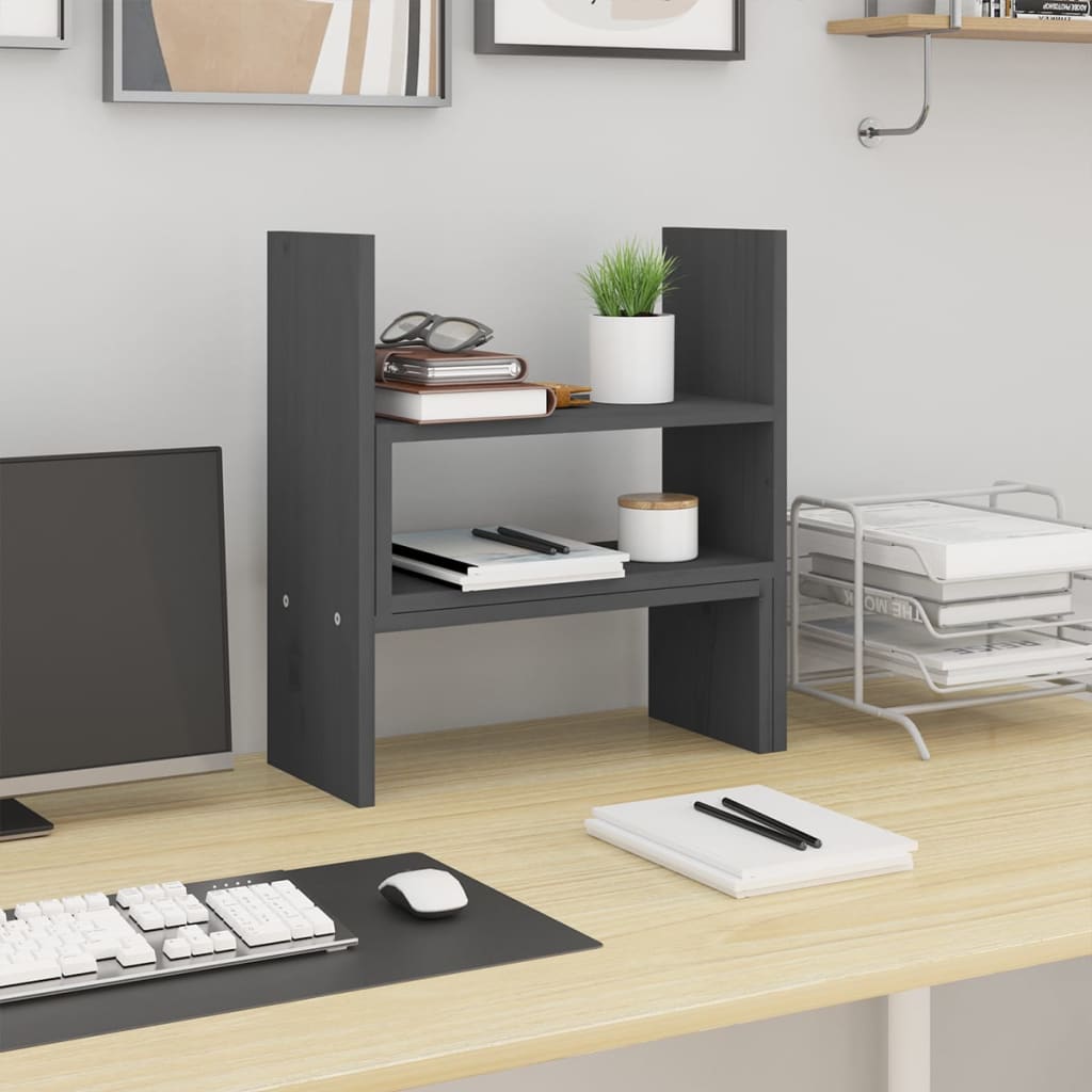 Stalak za monitor sivi (39 - 72) x 17 x 43 cm masivna borovina