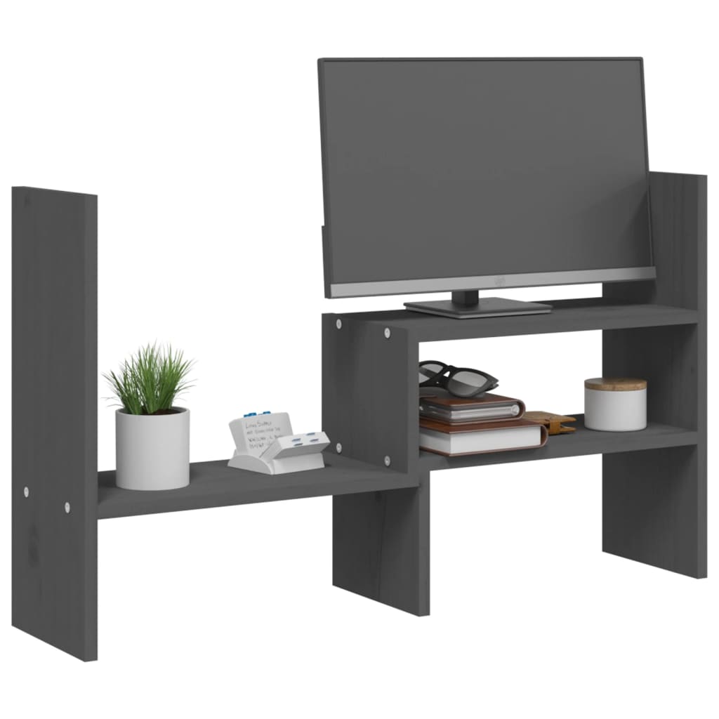 Stalak za monitor sivi (39 - 72) x 17 x 43 cm masivna borovina