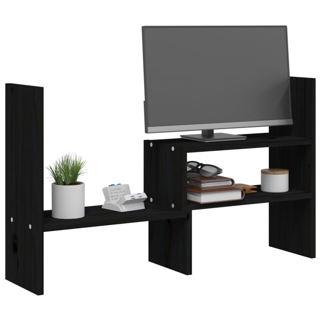 Stalak za monitor crni (39 - 72) x 17 x 43 cm masivna borovina
