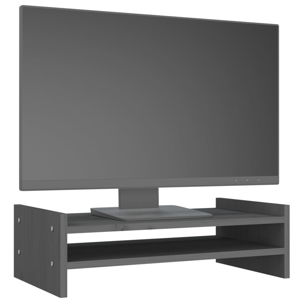 Stalak za monitor sivi 50 x 27 x 15 cm od masivne borovine