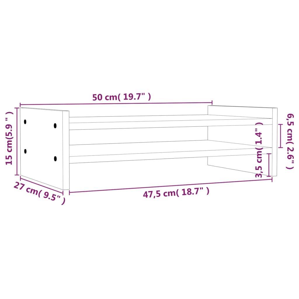 Stalak za monitor sivi 50 x 27 x 15 cm od masivne borovine