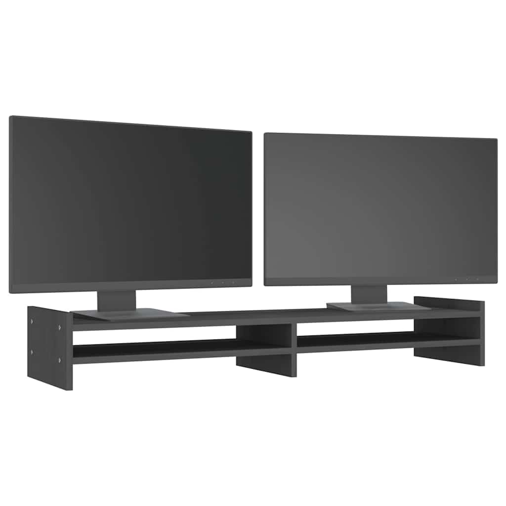Stalak za monitor sivi 100x27x15 cm od masivne borovine