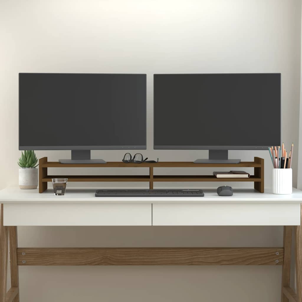 Stalak za monitor boja meda 100x27x15 cm od masivne borovine