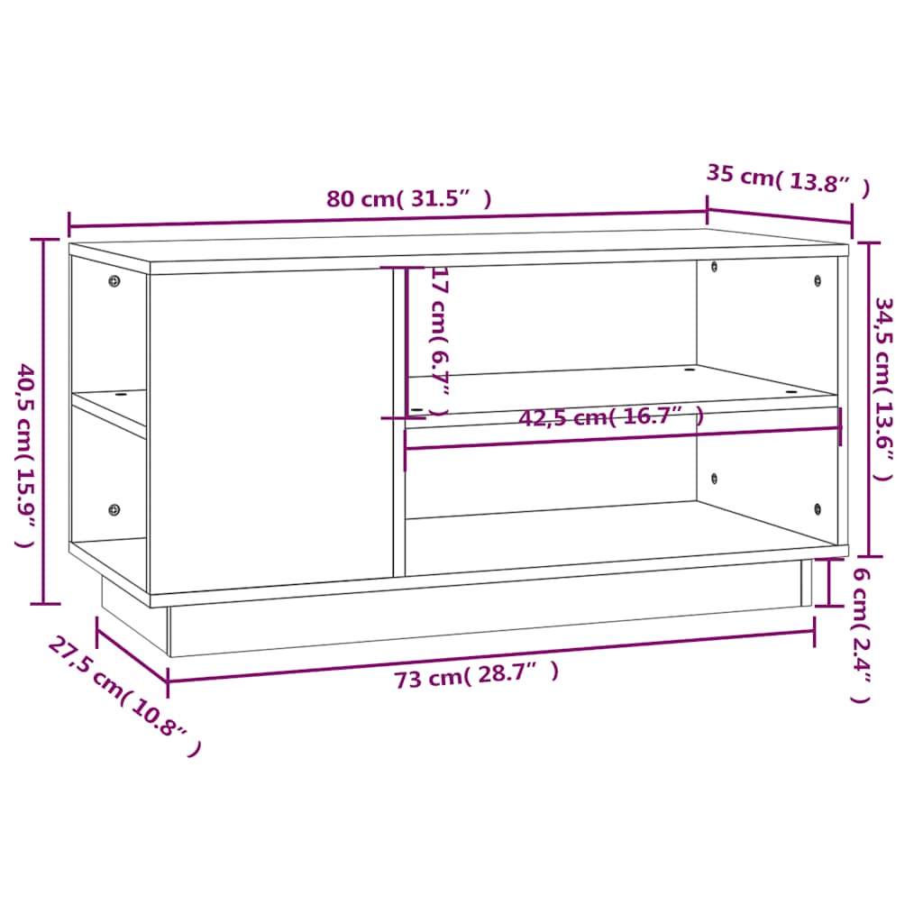 TV ormarić Crna 80 x 35 x 40,5 cm od masivne borovine