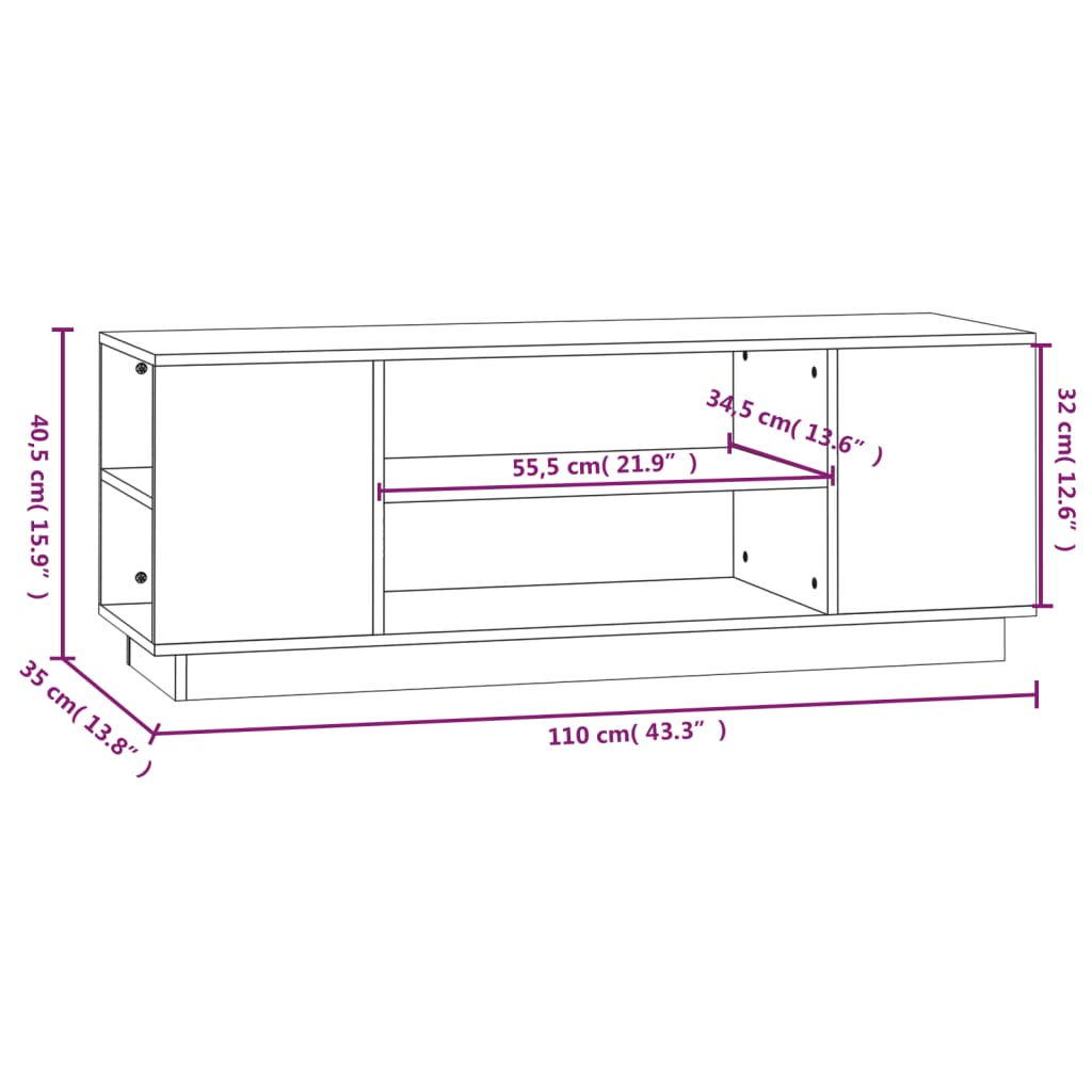 TV ormarić bijeli 110 x 35 x 40,5 cm od masivne borovine