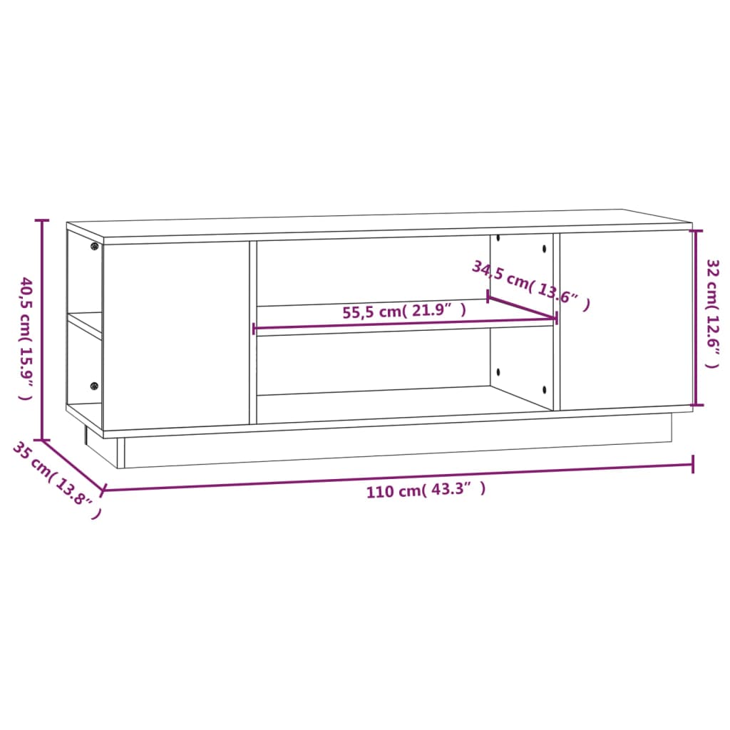 TV ormarić sivi 110 x 35 x 40,5 cm od masivne borovine