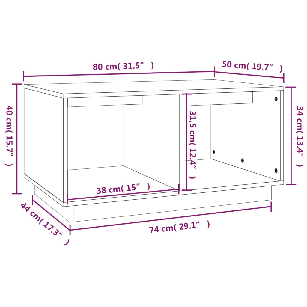 Stolić za kavu sivi 80x50x40 cm od masivne borovine