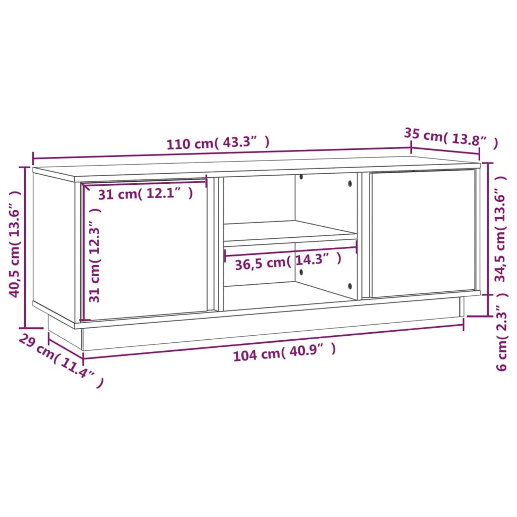 TV ormarić crni 110 x 35 x 40,5 cm od masivne borovine