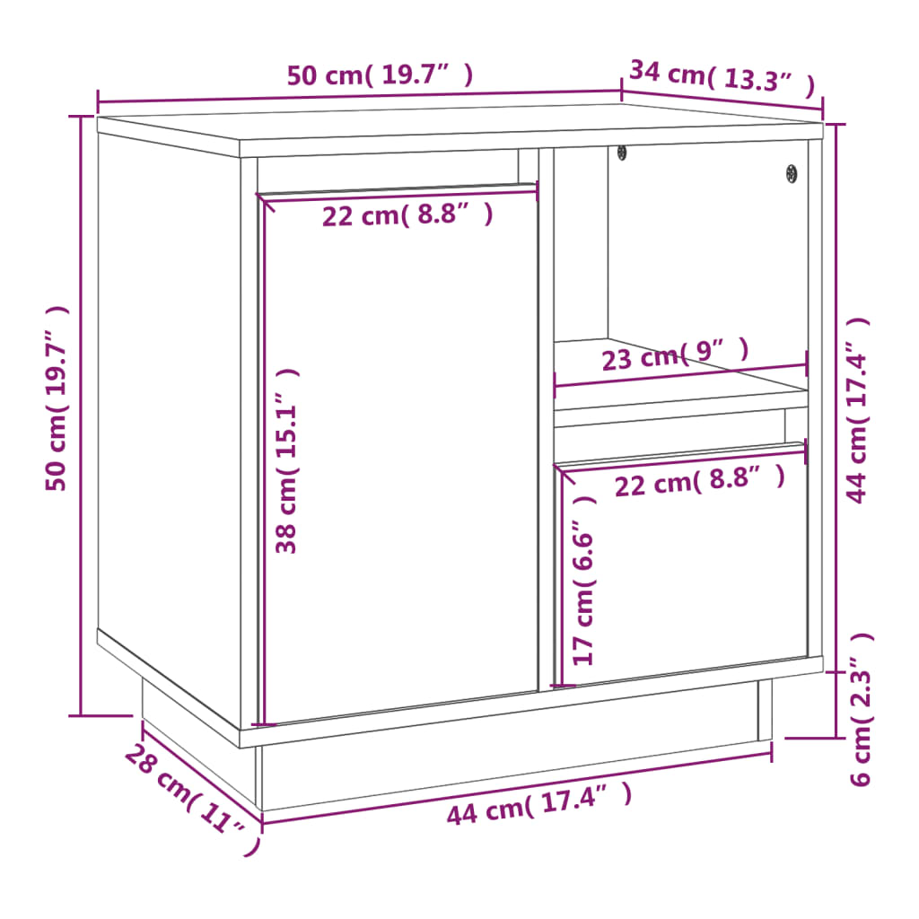 Noćni ormarići 2 kom crni 50 x 34 x 50 cm od masivne borovine