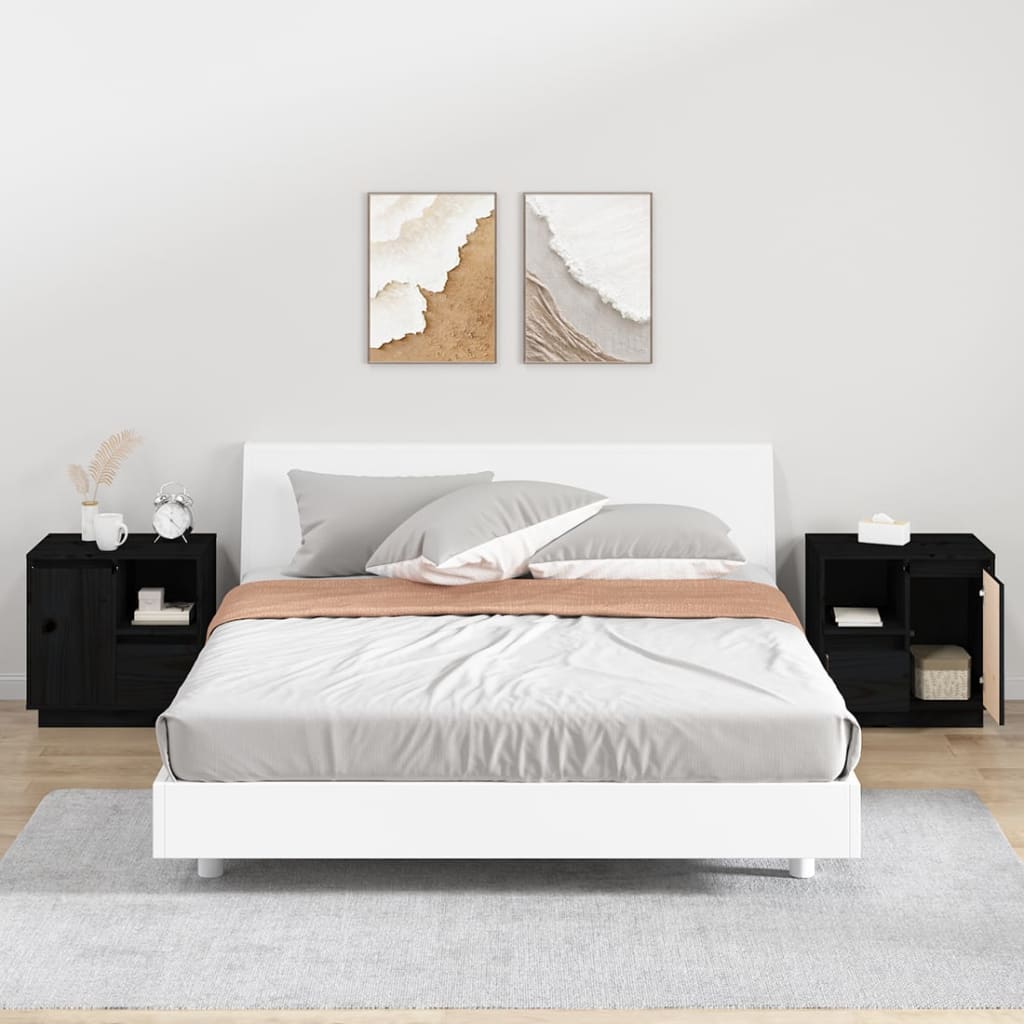 Noćni ormarići 2 kom crni 50 x 34 x 50 cm od masivne borovine