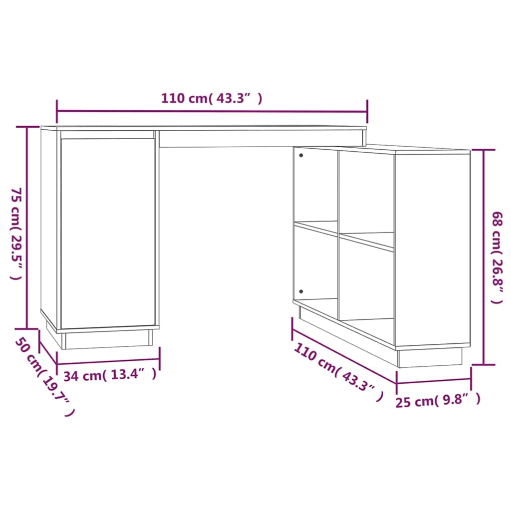 Radni stol sivi 110 x 50 x 75 cm od masivne borovine