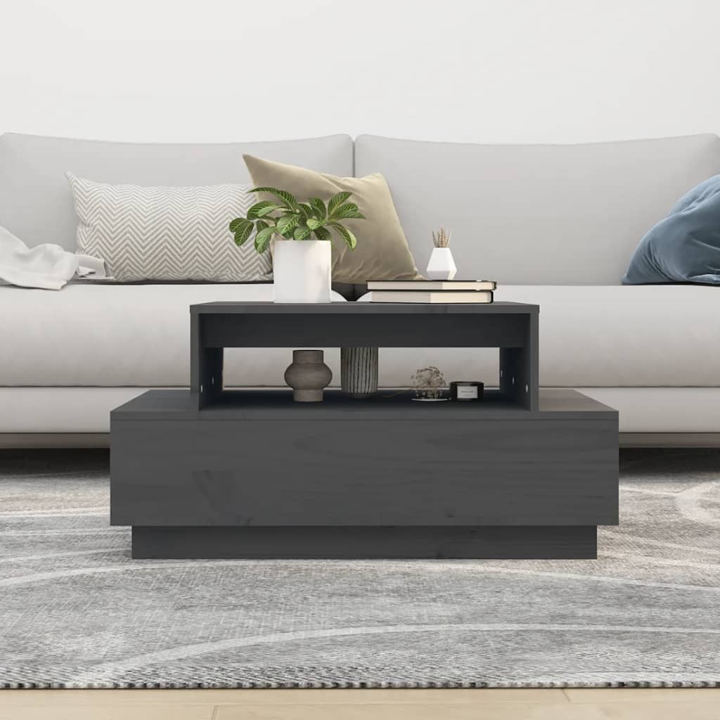Stolić za kavu sivi 80 x 55 x 40,5 cm od masivne borovine
