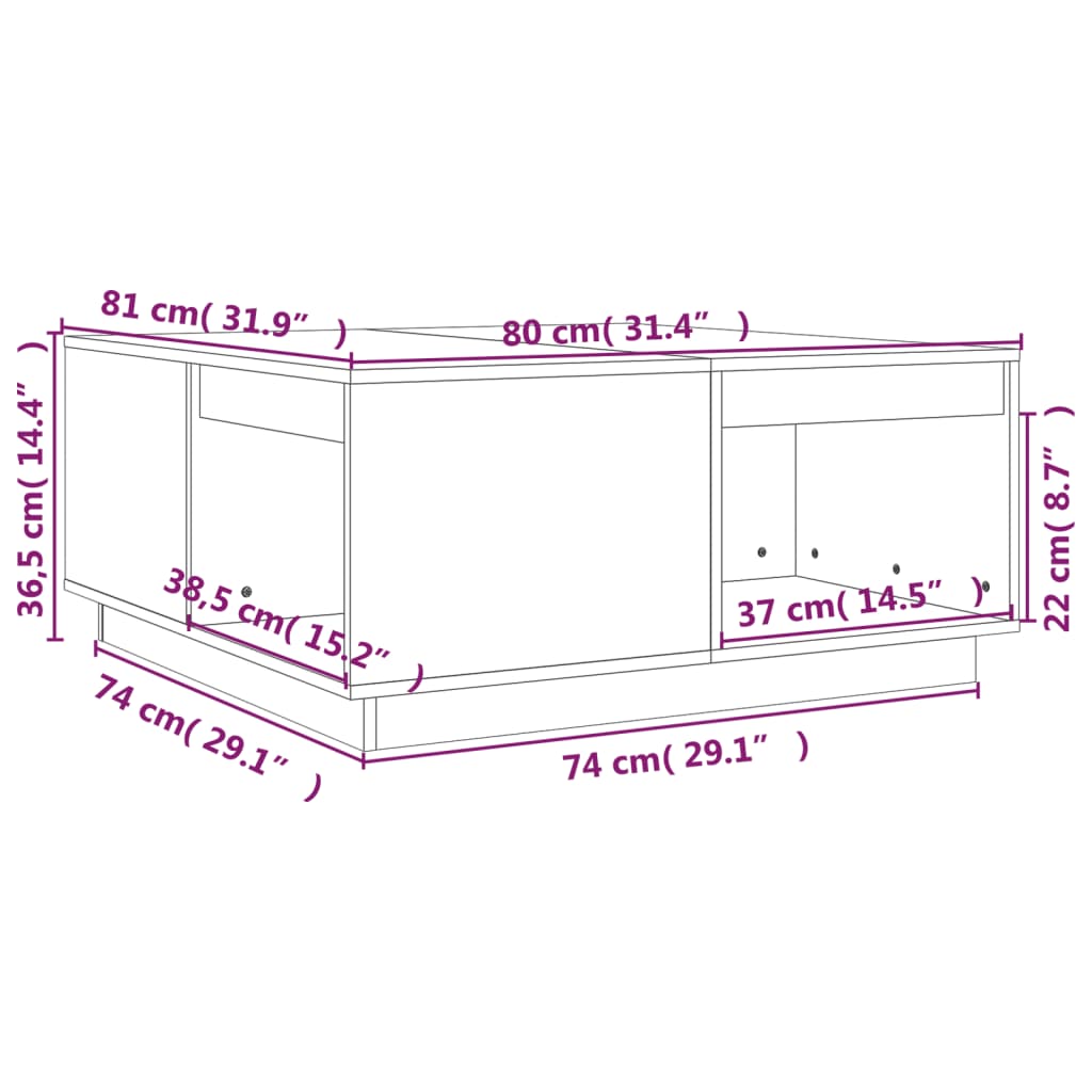 Stolić za kavu boja meda 80 x 81 x 36,5 cm od masivne borovine