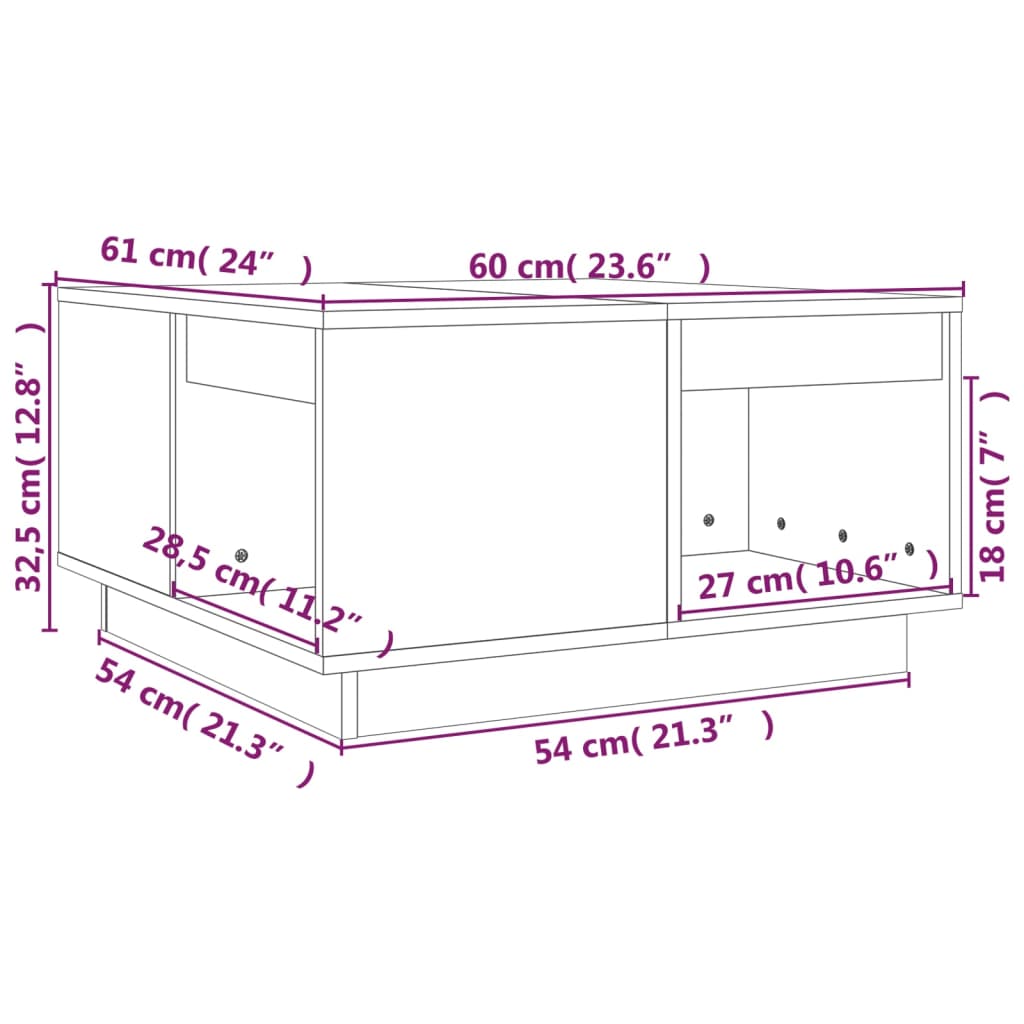 Stolić za kavu Bijela 60x61x32,5 cm od masivne borovine