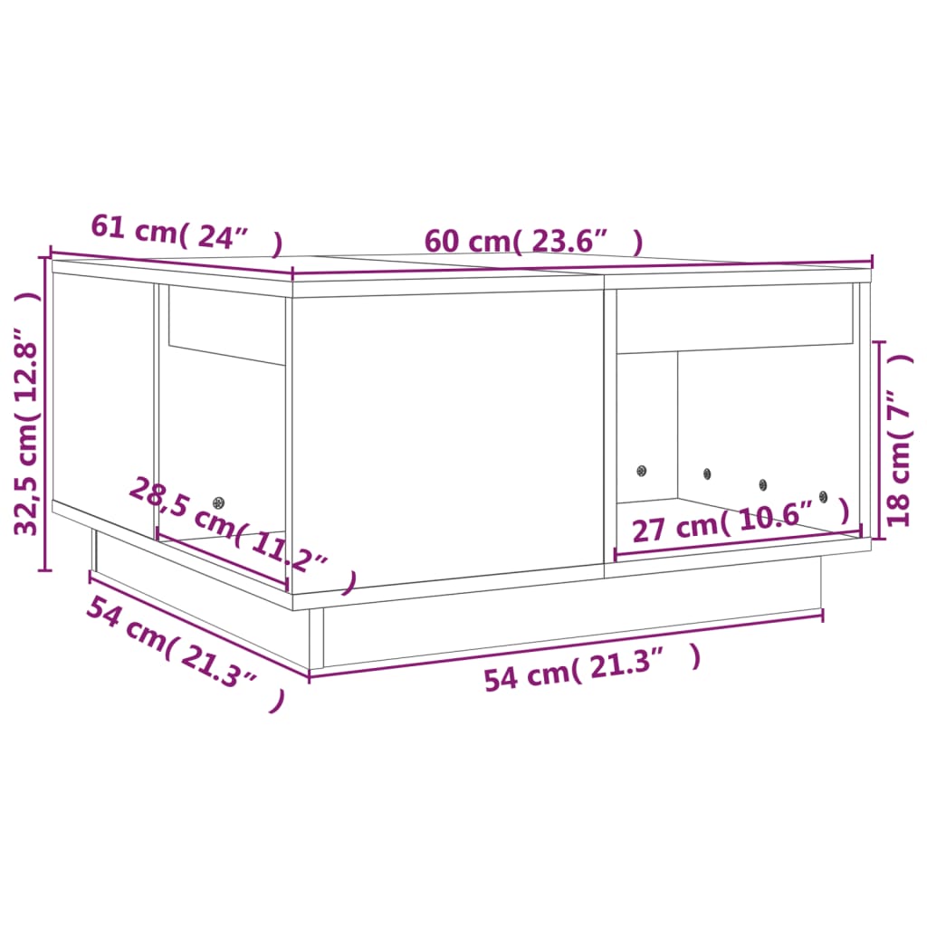 Stolić za kavu sivi 60 x 61 x 32,5 cm od masivne borovine