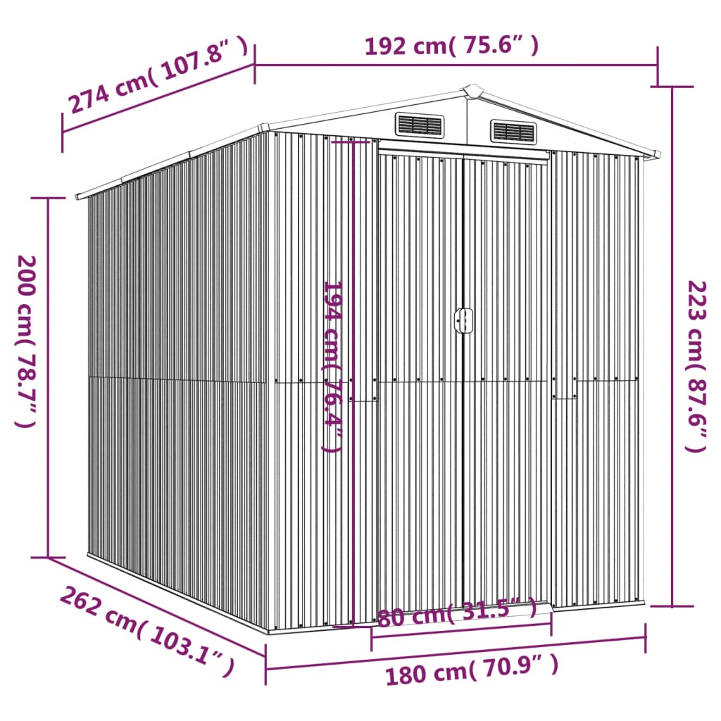 Vrtno spremište zeleno 192x274x223 cm od pocinčanog čelika