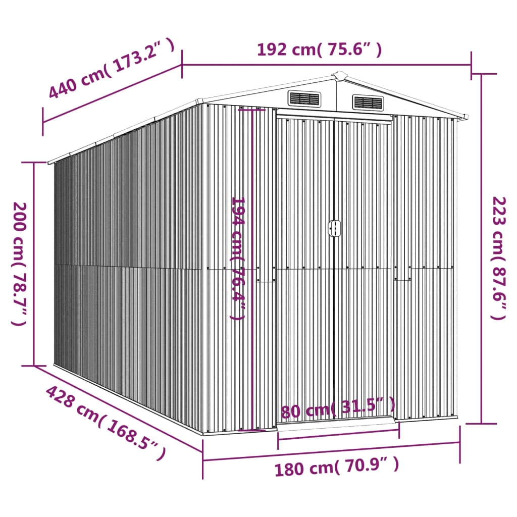 Vrtno spremište zeleno 192x440x223 cm od pocinčanog čelika