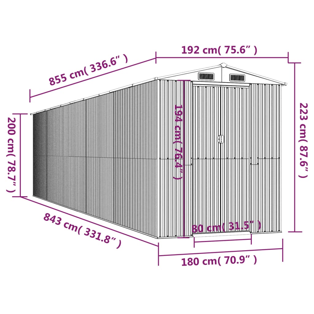 Vrtno spremište antracit 192x855x223 cm pocinčani čelik