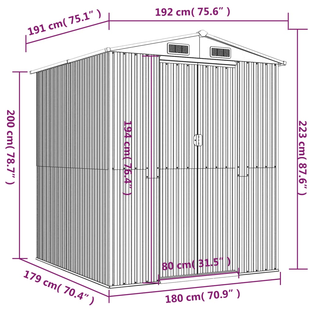Vrtno spremište svjetlosmeđe 192x191x223 cm pocinčani čelik