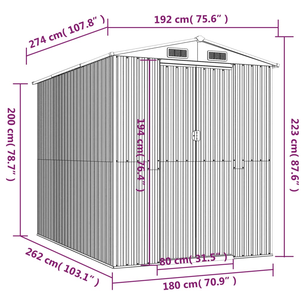 Vrtno spremište svjetlosmeđe 192x274x223 cm pocinčani čelik