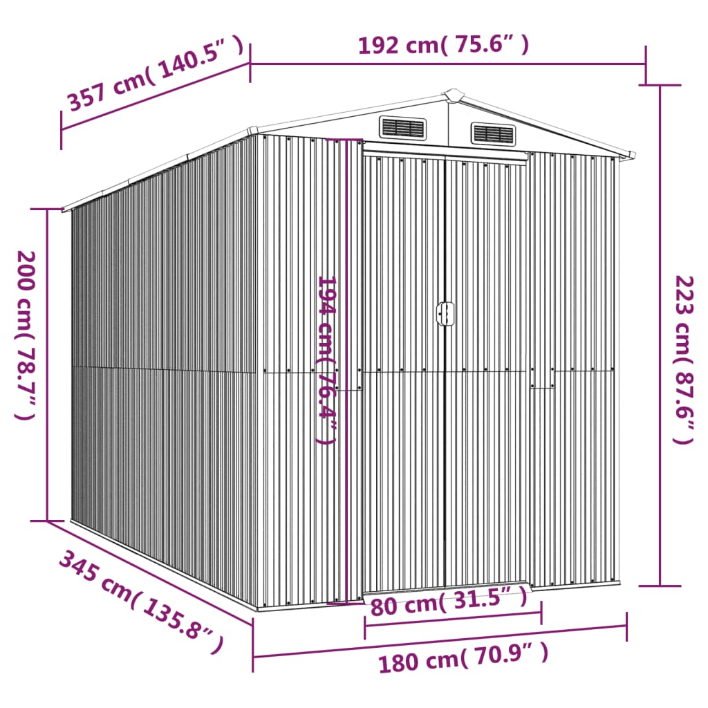 Vrtno spremište svjetlosmeđe 192x357x223 cm pocinčani čelik
