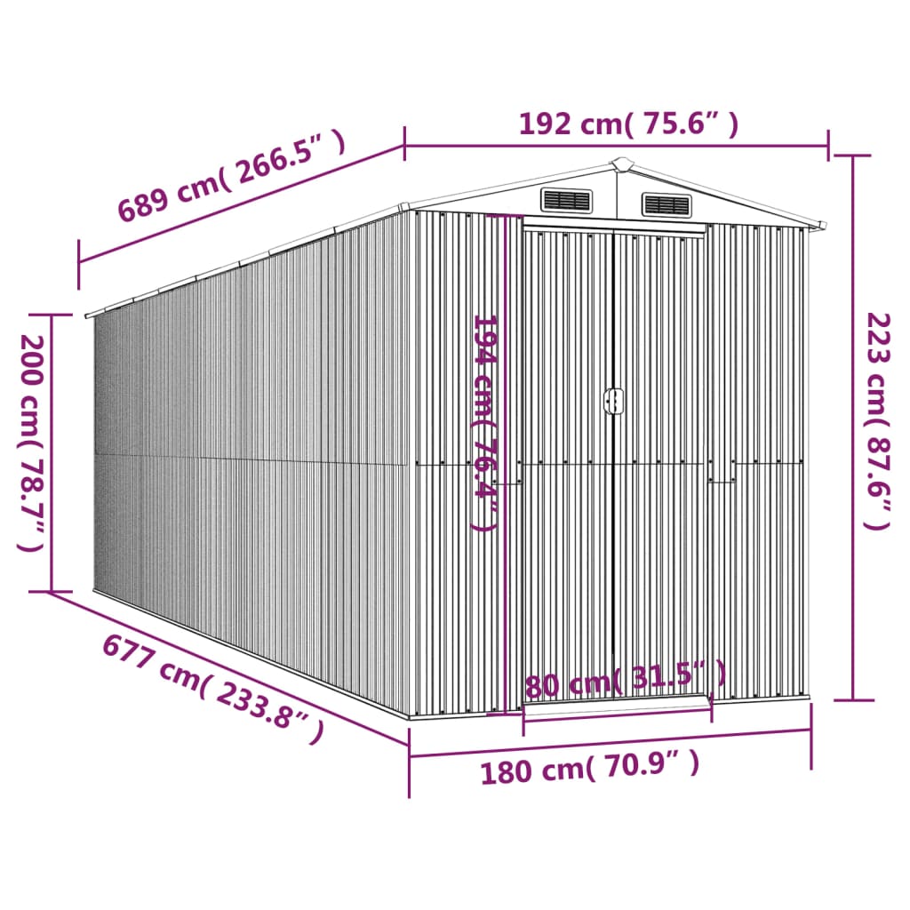 Vrtno spremište svjetlosmeđe 192 x 689 x 223 cm pocinčani čelik