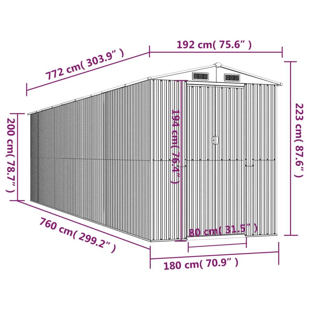 Vrtno spremište svjetlosmeđe 192x772x223 cm pocinčani čelik