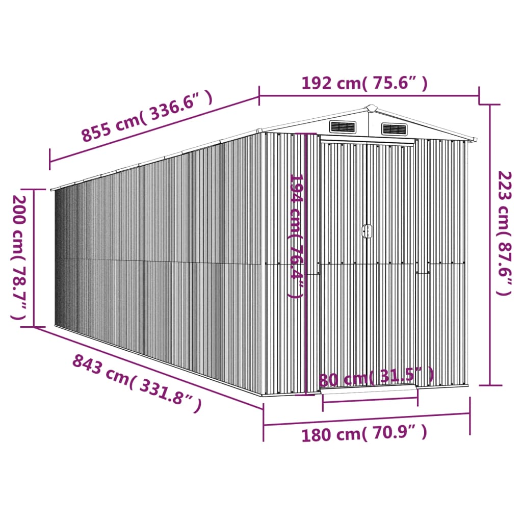 Vrtno spremište svjetlosmeđe 192 x 855 x 223 cm pocinčani čelik