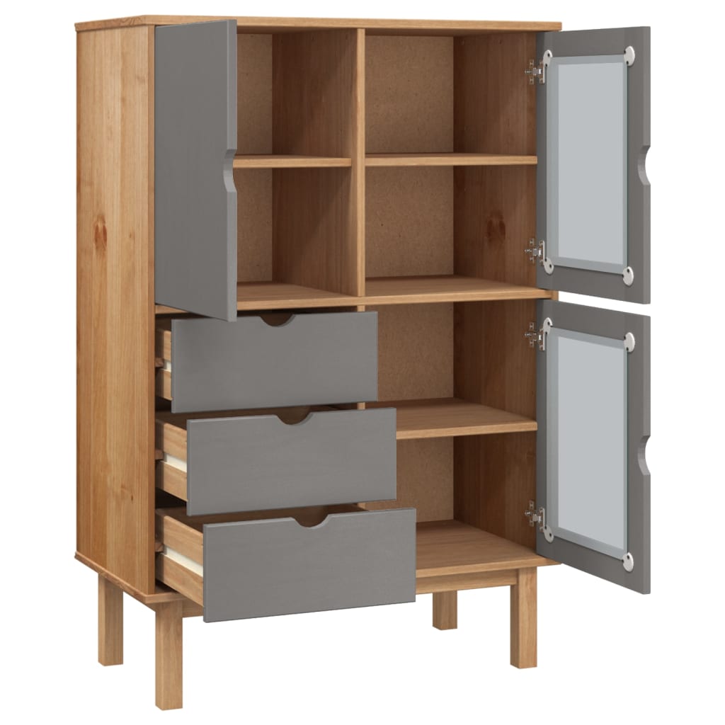 Visoka komoda OTTA smeđe-siva 85x43x125 cm od masivne borovine