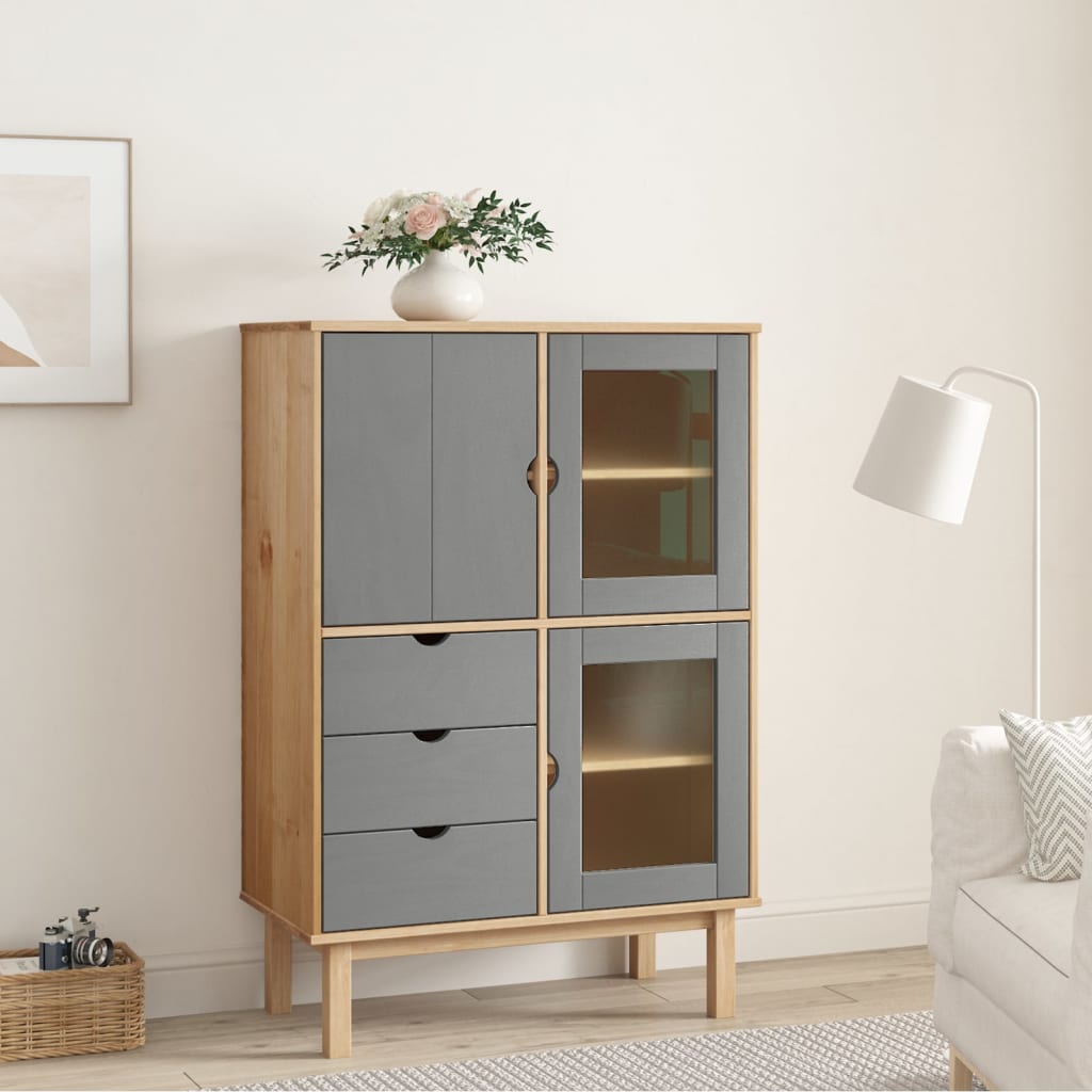 Visoka komoda OTTA smeđe-siva 85x43x125 cm od masivne borovine