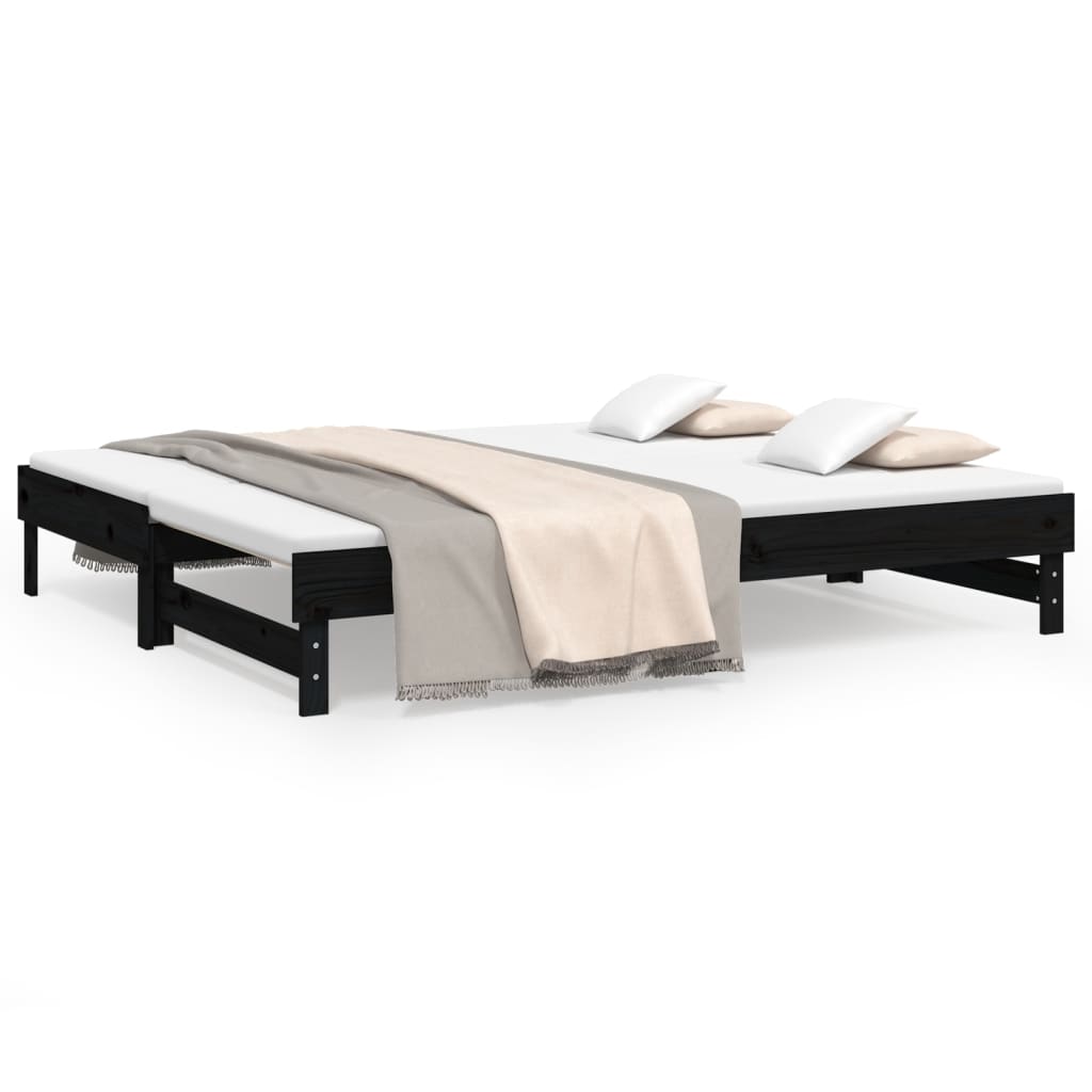 Dnevni ležaj na izvlačenje crni 2x(100x200) cm masivna borovina