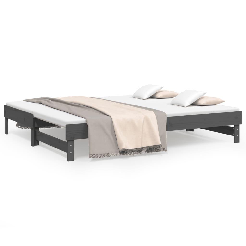 Dnevni ležaj na izvlačenje sivi 2x(90x200) cm masivna borovina