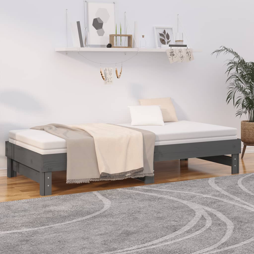 Dnevni ležaj na izvlačenje sivi 2x(90x200) cm masivna borovina